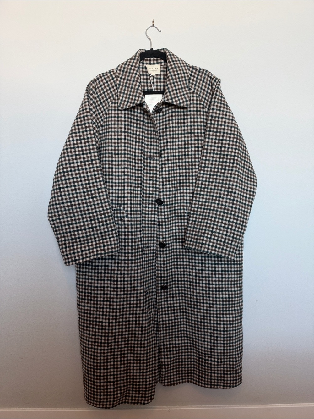 Sezane Clyde Coat - Beige and Moss Green